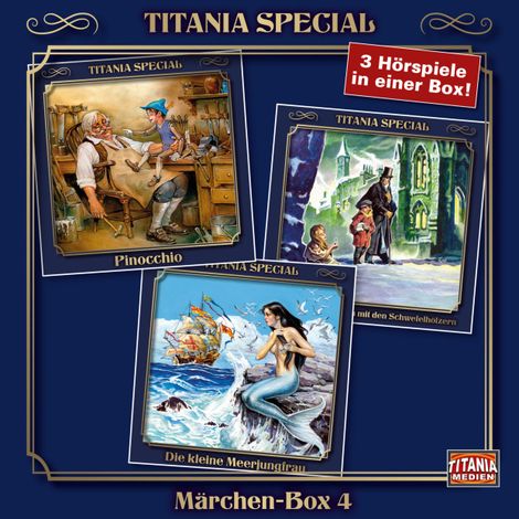 Hörbüch “Titania Special, Märchenklassiker, Box 4: Pinocchio, Das kleine Mädchen mit den Schwefelhölzern, Die kleine Meerjungfrau – Hans Christian Andersen, Carlo Collodi”
